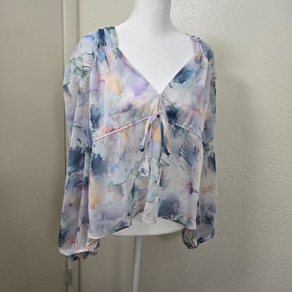 NEW Misa Los Angeles Floral Print Sheer Long Sleeve Blouse Size XS - Picture 2 of 10